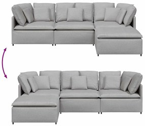 Sofá modular com pufes e almofadas tecido cinzento nublado