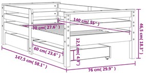 Estrutura cama infantil c/ gavetas 70x140cm pinho maciço branco