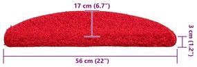 Tapetes de escada 30 pcs 56x17x3 cm vermelho