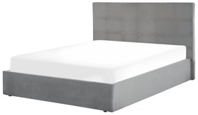 Cama de casal com arrumação em veludo cinzento 160 x 200 cm LORIENT Beliani