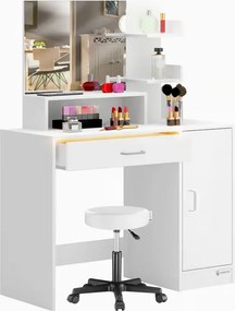 Toucador de maquilhagem 140x90x40cm inclui banco com rodas branco