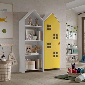 Conjunto 1 armario Guarda Roupa infantil + estante infantil coleção CASAMI Branco e Amarelo