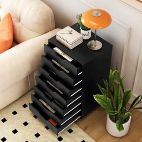 Bloco de armazenamento escritório 49 x 40 x 87 cm com 7 gavetas com 4 rodas universais Arquivo vertical de madeira com rodas preto