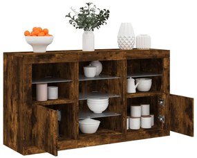 vidaXL Aparador com luzes LED 123x37x67 cm carvalho fumado
