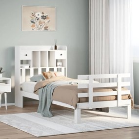 Cama com estante sem colchão 75x190 cm pinho maciço branco