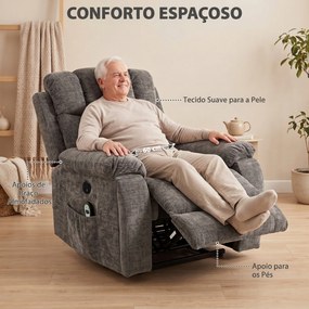 Poltrona Relax Reclinável Elétrica Elevatória com 8 Pontos de Massagem Calor Apoio para Pés e Porta-copos Cinza Escuro