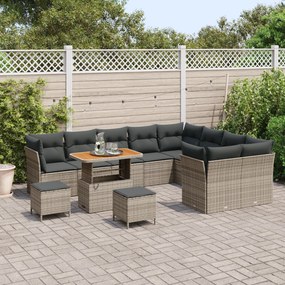 Conjunto de Sofá de Jardim vidaXL de 12 Peças com Almofadas Cinza Vime