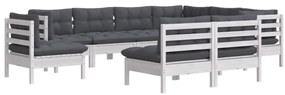 9 pcs conj. lounge de jardim c/ almofadões pinho maciço branco