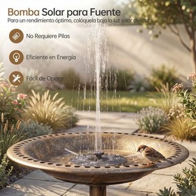 Bebedouro para pássaros com fonte solar de 71 cm, com 6 bicos e 3 estacas de fixação ao solo, estilo vintage, para jardim, pátio e relvado