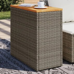 vidaXL Mesa apoio jardim c/ tampo madeira 58x27,5x55 cm vime PE cinza