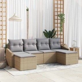 vidaXL Conjunto de Jantar 6 Peças com Almofadas Bege Rattan PE