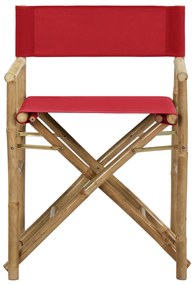 Cadeiras de realizador dobráveis 2 pcs bambu e tecido vermelho