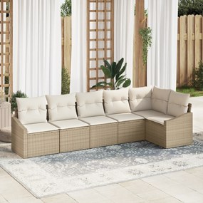 vidaXL Conjunto de Sofás de Jardim de 6 Peças com Almofadas Bege de Polyrattan