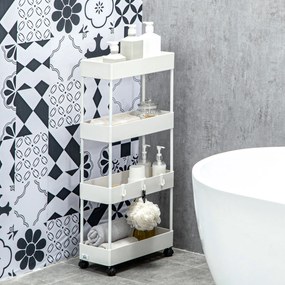 Carrinho Auxiliar com Rodas Carrinho de Armazenamento com 4 Cestas e 4 Ganchos Amovíveis 40x19x90 cm Branco