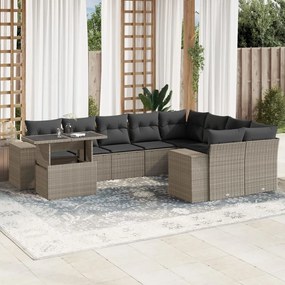 vidaXL 10 pcs conj. sofás jardim com almofadões vime PE cinzento-claro