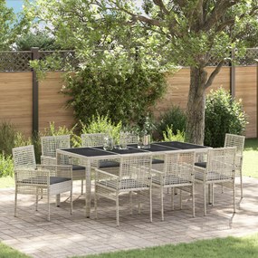 Conjunto de Jantar de Jardins de 9 Peças vidaXL Cinza Claro Rattan Sintético