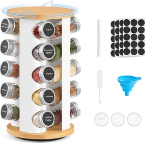 Estante giratória para especiarias,, 20 frascos 18 cm de diâmetro, 33,5 cm de altura branco e bege natural