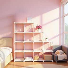 Sistema de prateleiras encaixáveis arrumação com 16 cubos de grelha 123 x 31 x 123 cm (L x P x A) branco