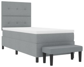 Cama Box Spring com Colchão e Banco Cinza Claro 90x190 cm Tecido