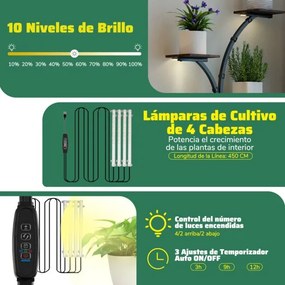 Suporte de 8 níveis para plantas com luzes de crescimento ajustáveis e temporizador 67 x 30 x 146 cm Castanho e preto