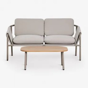 Conjunto De Jardim Com Sofá De 2 Lugares Estofado E Mesa De Centro Em Aço Zunika Moka Brown - Sklum