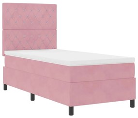 Cama Box Spring com Colchão e LED Rosa 90x190 cm Veludo
