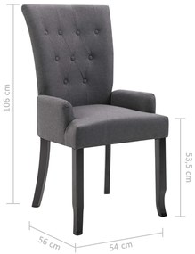 Cadeira de jantar com apoio de braços tecido cinzento-escuro