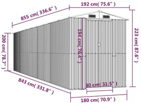 Abrigo de jardim 192x855x223 cm aço galvanizado antracite