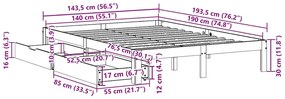Estrutura de cama c/ gavetas 140x190 cm madeira de pinho maciça