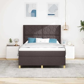 Cama Box com Colchão e LED Castanho Escuro 140x190 cm em Tecido