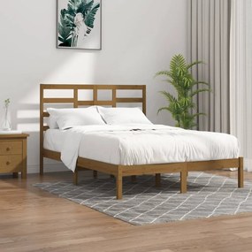 Estrutura cama king 150x200 cm madeira maciça castanho-mel