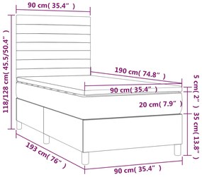Cama box spring c/ colchão e LED 90x190 cm tecido cinza-claro