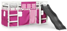 Cama alta p/ criança c/ cortinas 80x200 cm pinho maciço rosa