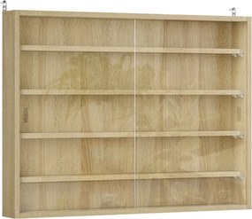 Vitrine de Parede de Madeira com Prateleiras Ajustáveis e 2 Portas Corredeiras de Vidro para Coleções 80x9,5x60 cm Carvalho