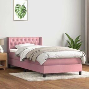 Cama com molas/colchão 100x220 cm veludo Rosa