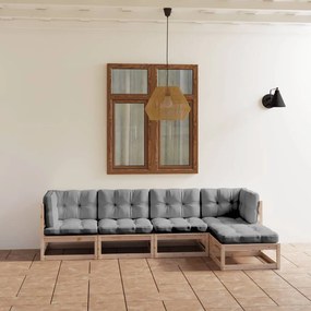 vidaXL 5 pcs conjunto lounge de jardim c/ almofadões pinho maciço
