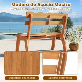 Banco de jardim 47,5 x 105 x 80 cm em madeira de acácia para exterior, 360 kg, 2 pessoas, encosto ondulado, assento com ripas, varanda, alpendre Natur