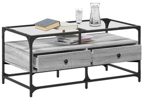 Mesa de centro c/ topo de vidro 98,5x50x45 cm cinza sonoma aço