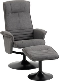 HOMCOM Poltrona relax com pufe, encosto reclinável ajustável, 69 cm x 71 cm x 104 cm, Cinza escuro + Preto | Aosom Portugal