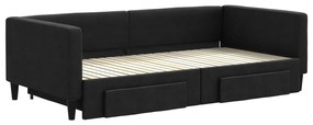 Sofá-cama com gavetão e gavetas 100x200 cm tecido preto