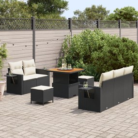 Conjunto de Sofá de Jardim vidaXL 8 Peças com Almofadas Preto Rattan P