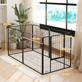 Parque para Cães 6 Painéis de 80 cm de Altura Cercas para Cães de Aço Dobrável com Porta para Interior e Exterior Preto