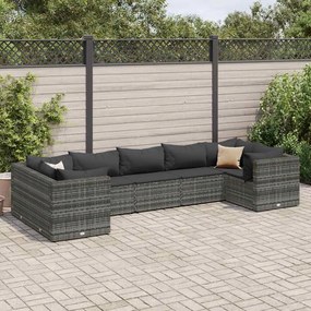 vidaXL 7 pcs conjunto lounge de jardim c/ almofadões vime PE cinzento