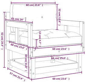 Cadeiras de jardim c/ almofadões 2pcs madeira de douglas maciça