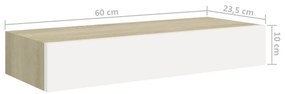 Prateleiras parede c/ gavetas 2pcs MDF 60x23,5x10cm carv./branco