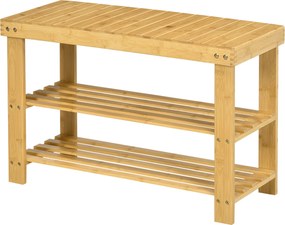 HOMCOM Banco Sapateira de Bambu Organizador de Sapatos com 2 Prateleiras para 6-9 Pares de Sapatos 70x28x45 cm Madeira | Aosom Portugal