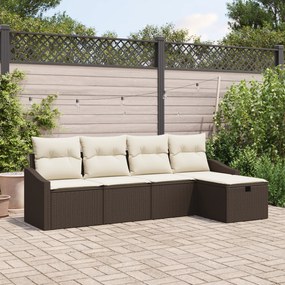 Conjunto de Sofás de Jardim de 5 Peças com Almofadas Beje Polirattan