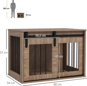 Gaiola para cães e animais de estimação 57 x 80 x 54 cm, para interior, com porta de correr, em metal com efeito de madeira castanho