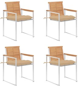 vidaXL Cadeiras de jardim c/ almofadões 4 pcs madeira de teca maciça