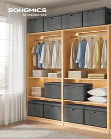 Conjunto de 3 Caixas de arrumação 43 x 30 x 30 cm (C x L x A), com tampa, caixas organizadoras cinzento ardósia